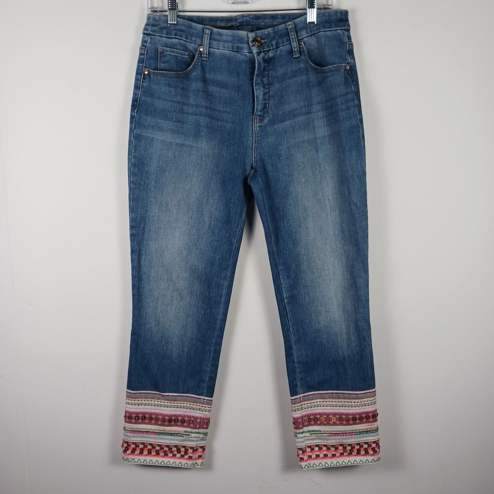 Chico's Blue Cropped Jeans with Multicolor Trim
